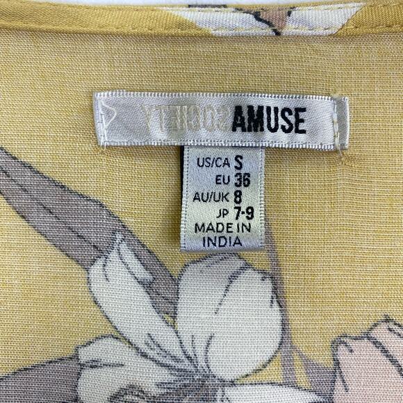 AMUSE SOCIETY Kimono Floral Ginger Womens S Yellow Tie Front Maxi Duster Boho - Picture 4 of 14